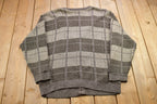 Vintage 1990s Town Craft Knitted Plaid Cardigan Sweater