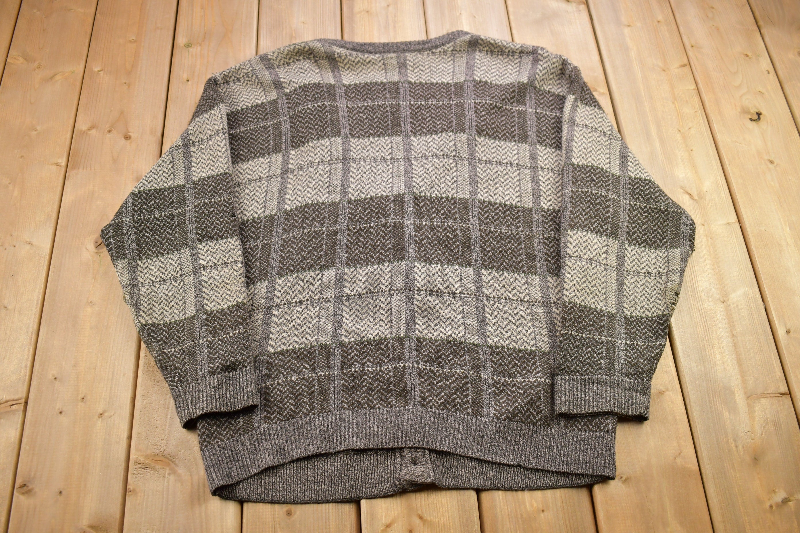 Vintage 1990s Town Craft Knitted Plaid Cardigan Sweater