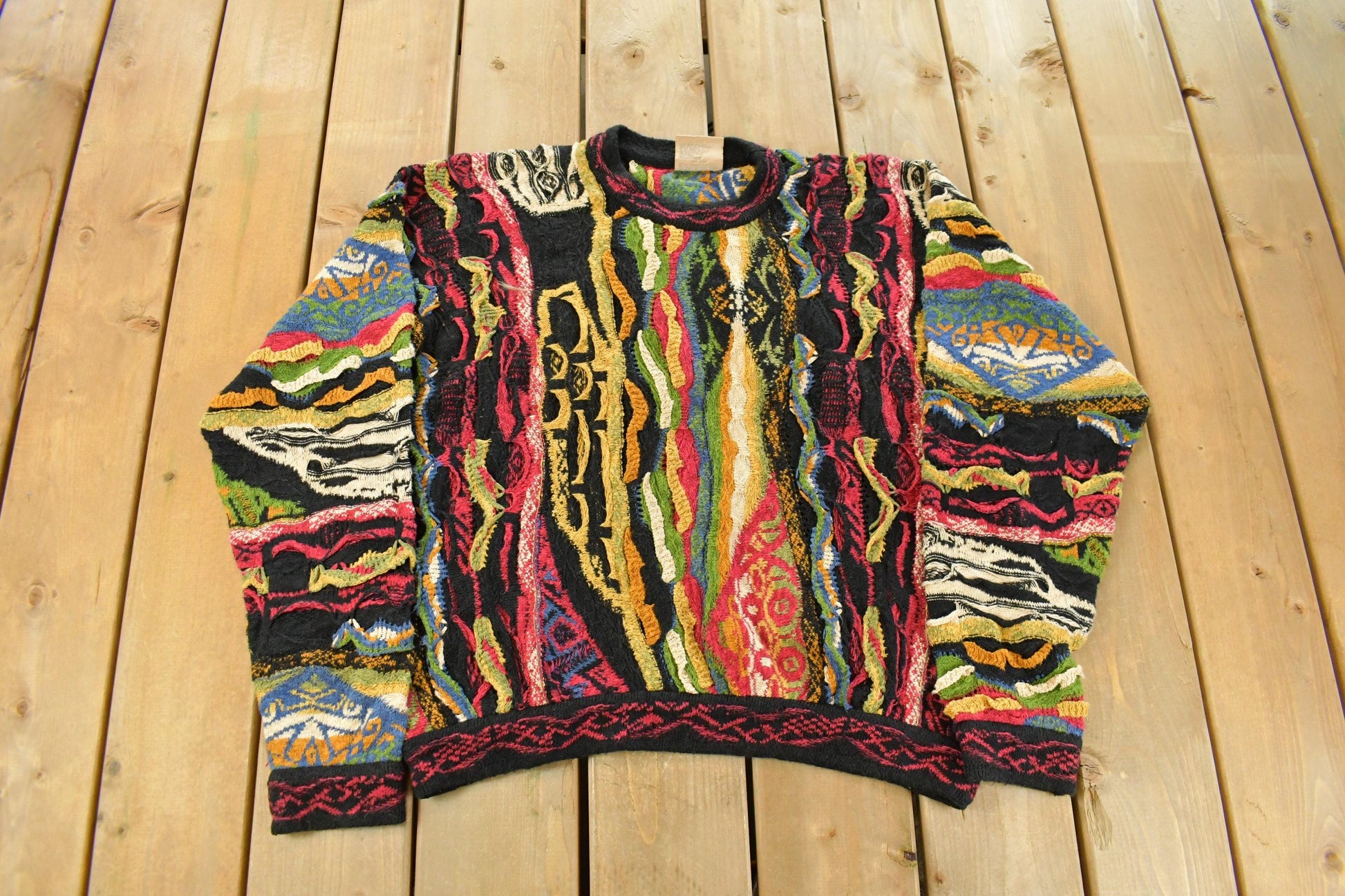 Vintage 1990s Coogi 3D Knit Abstract Crewneck Sweater Men's Large