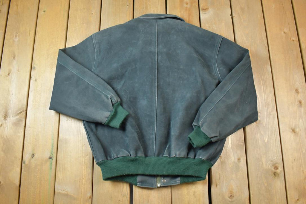 Vintage 1990s Full Stop Suede Green Paisley Lined Bomber Jacket Made In USA