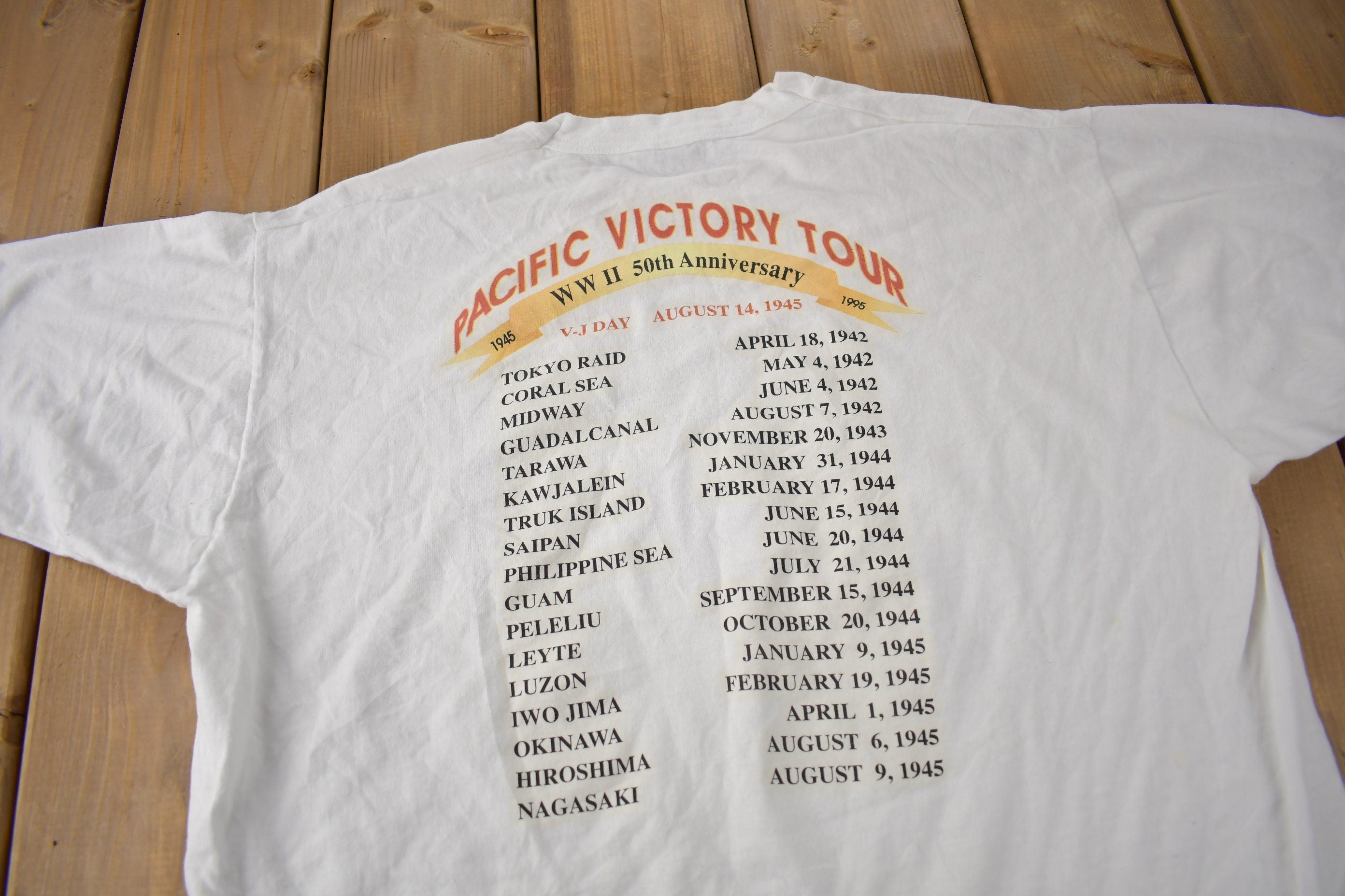Vintage 1990s WWII Pacific Victory Tour Memorial Graphic T Shirt Made In USA