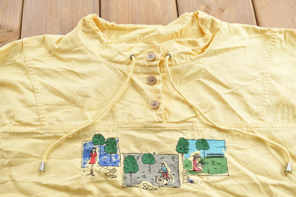 Vintage 1990s Christopher & Banks Park Theme Quarter Button Lightweight Sweater
