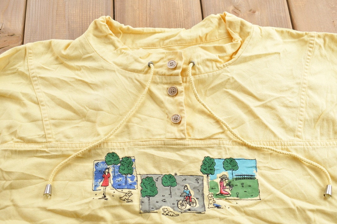 Vintage 1990s Christopher & Banks Park Theme Quarter Button Lightweight Sweater