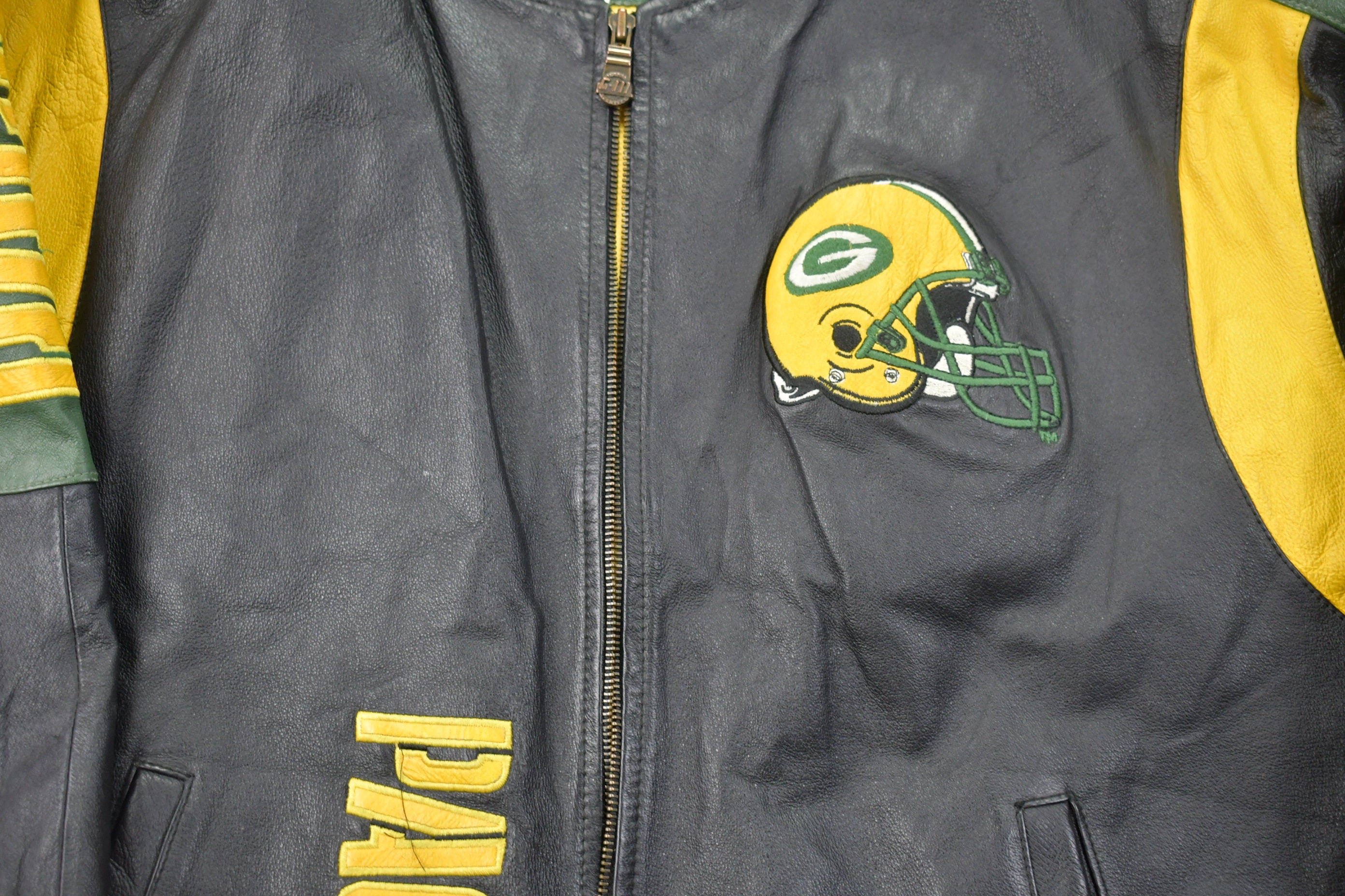 Vintage 1990s Green Bay Packers NFL Leather Bomber Jacket