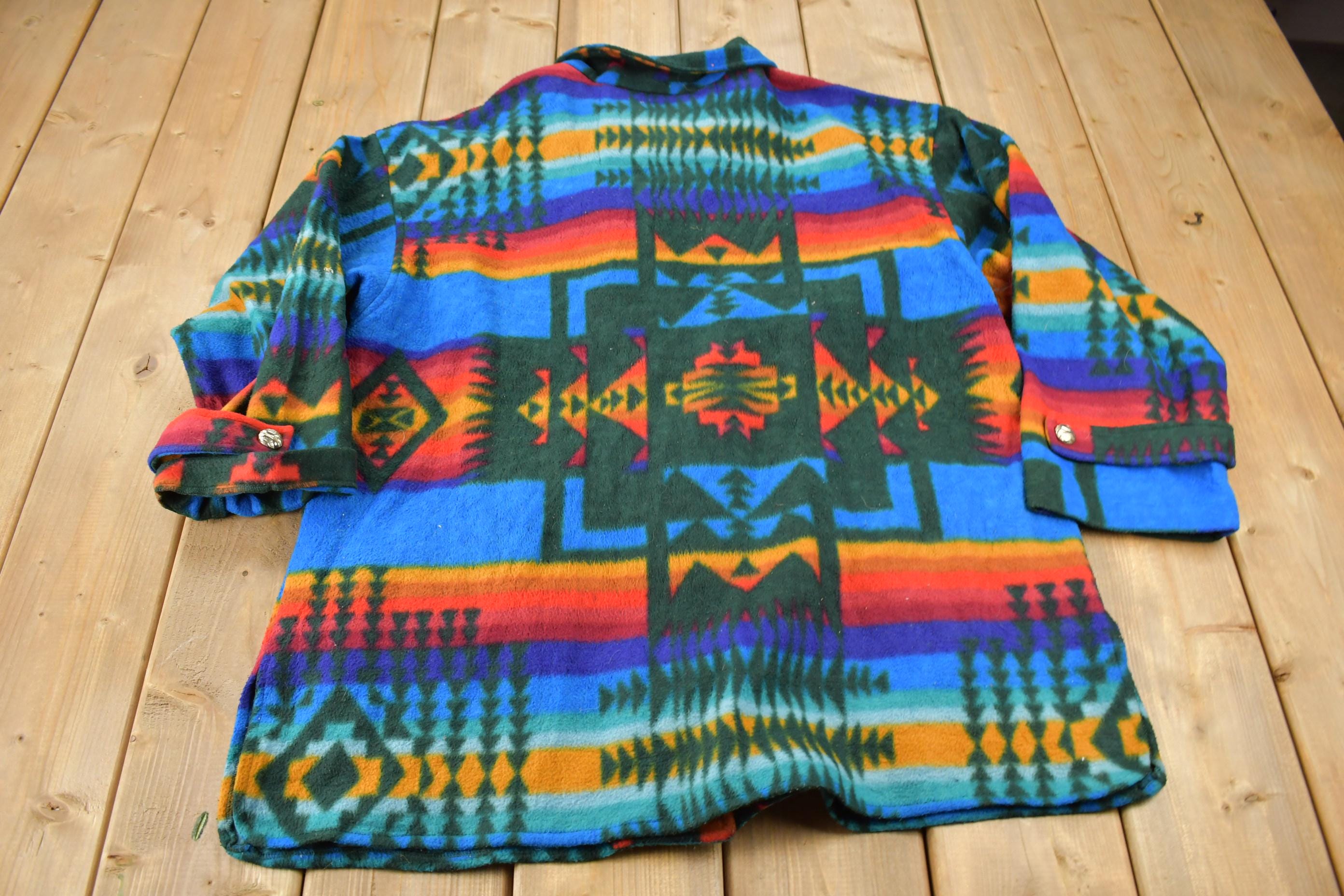 Vintage 1990s Aztec South Western Pattern Button Up Fleece Sweater OSFA