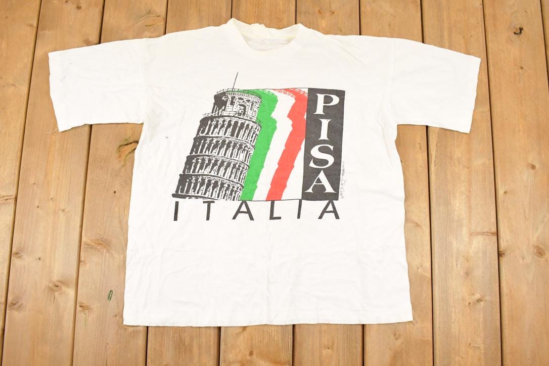 Vintage 1990s Pisa Italia Graphic Print Souvenir T-Shirt Men's L