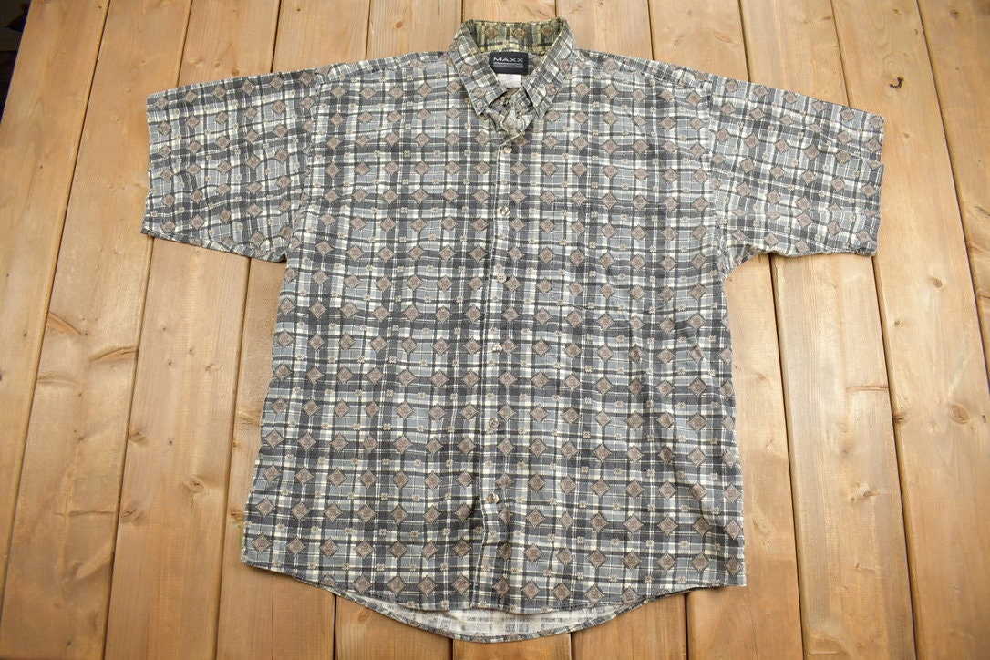 Vintage 1990s Plaid Patterned Short Sleeve Button Up Shirt