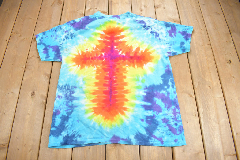 Vintage 1990s Anvil Holy Cross Tie Dye T Shirt