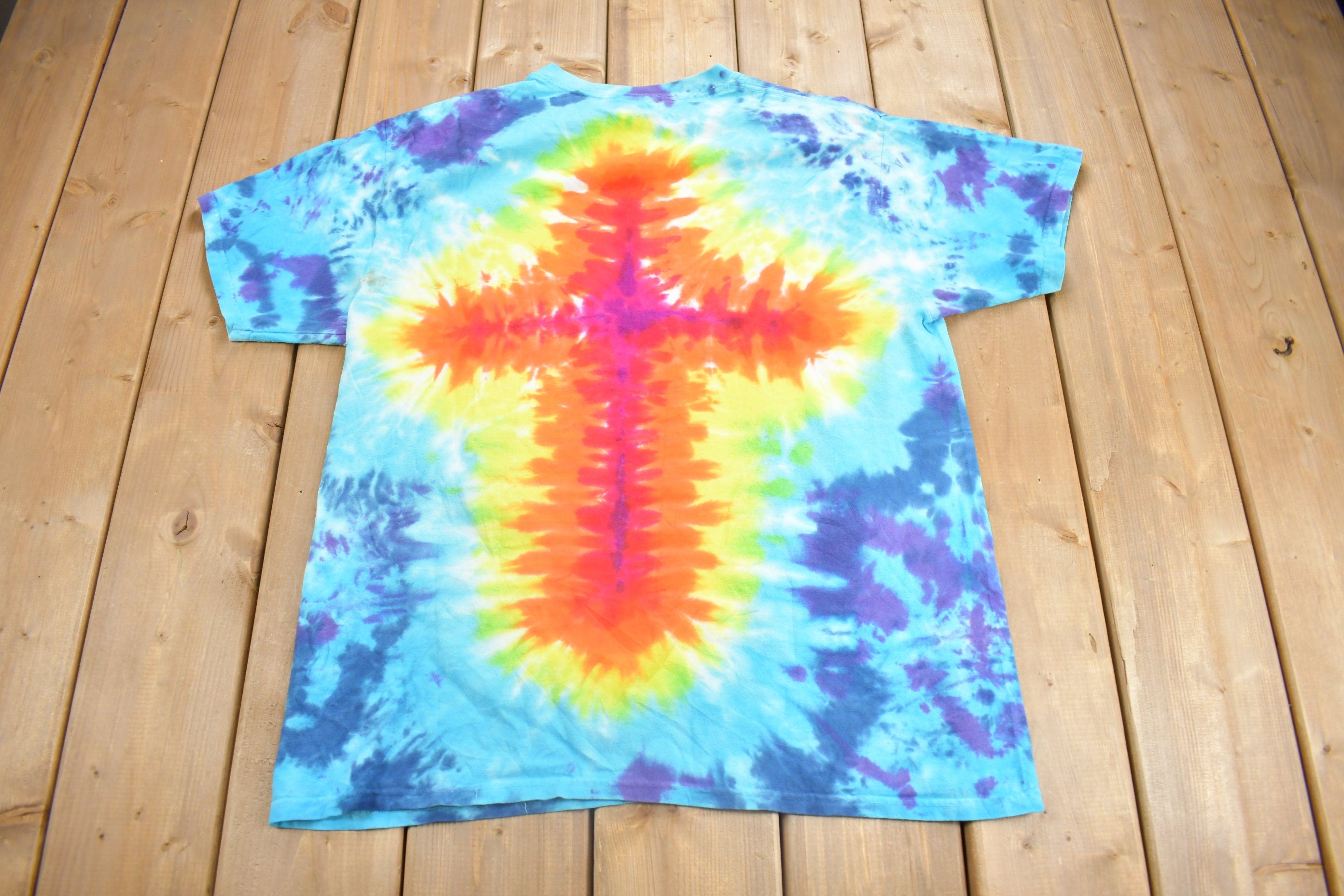 Vintage 1990s Anvil Holy Cross Tie Dye T Shirt