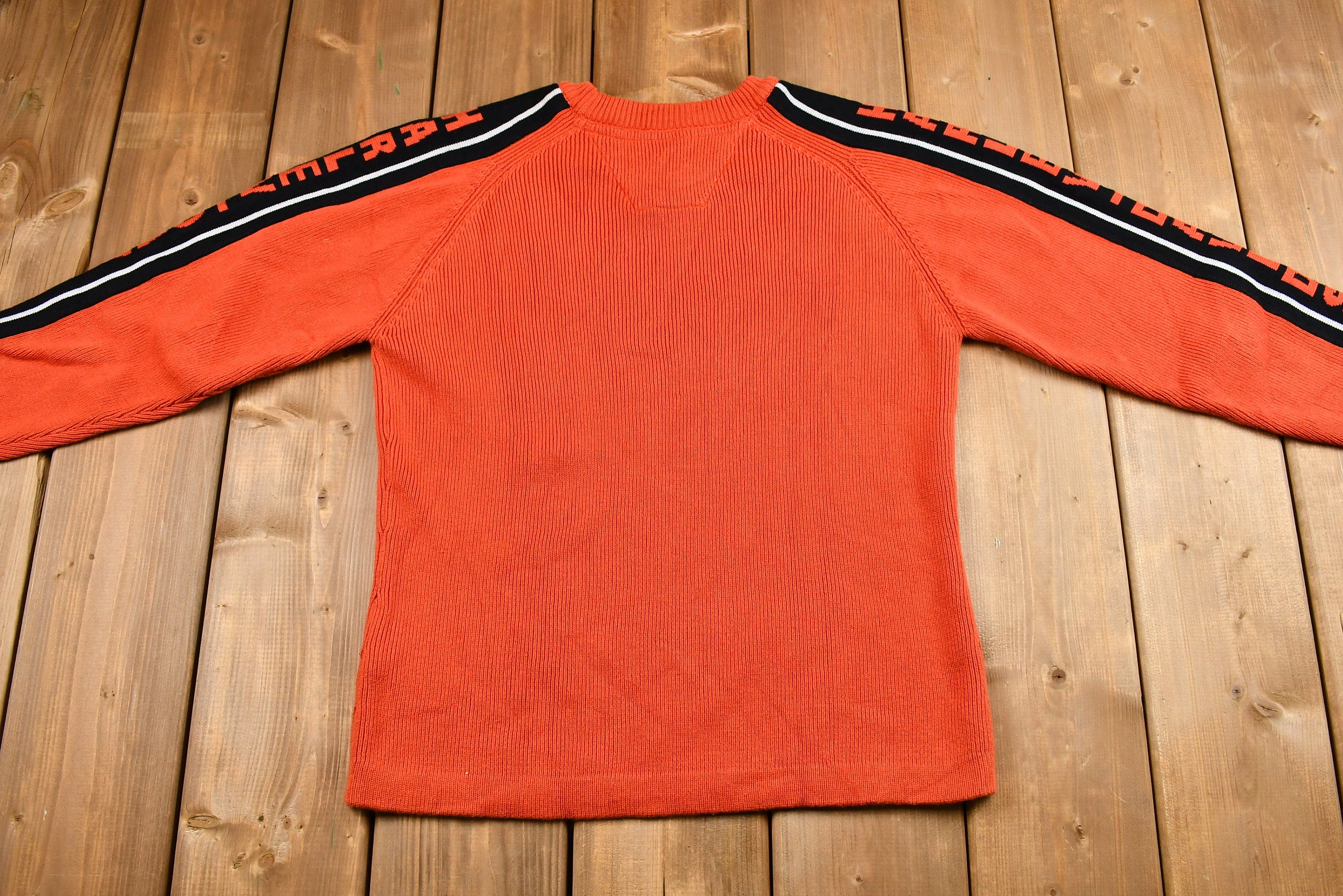 Vintage 1990s Orange Harley Davidson Motorcycles Knit Sweater / 90s Graphic Biker / Streetwear Fashion / Retro / Vintage Sweater