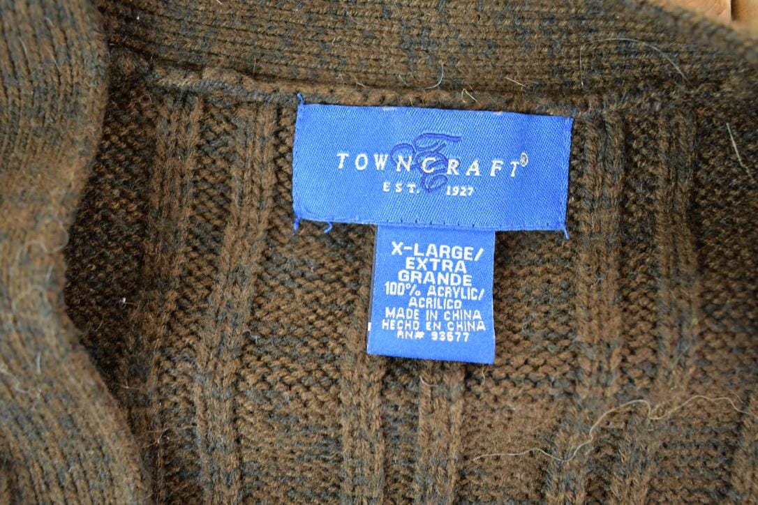 Vintage 90s Towncraft Cable Knit Sweater Vest - Mens Medium