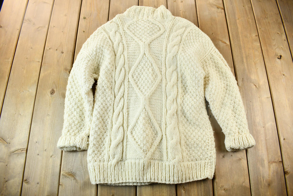 Vintage 1980s 3D Cable Knit Cardigan Sweater