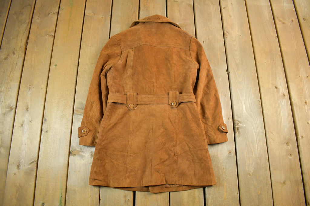 Vintage 1970s Jha Jha By Fook Women's Full Length Leather Trench Coat Size 9