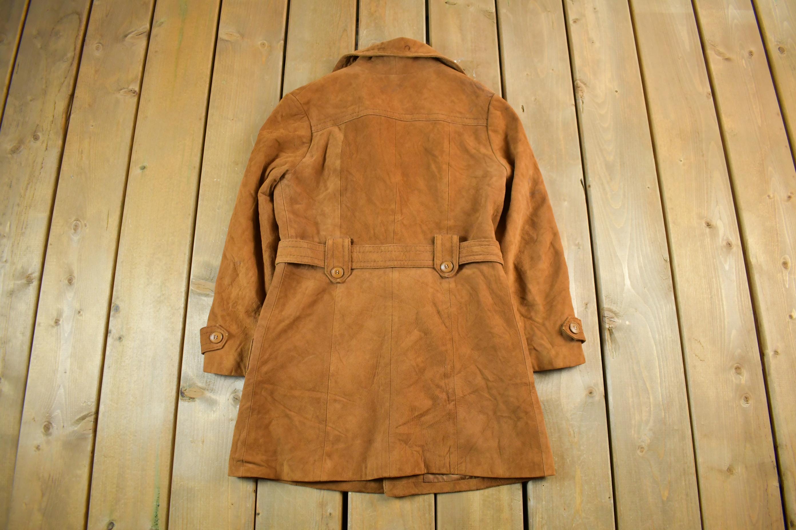 Vintage 1970s Jha Jha By Fook Women's Full Length Leather Trench Coat Size 9
