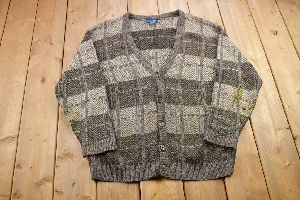 Vintage 1990s Town Craft Knitted Plaid Cardigan Sweater