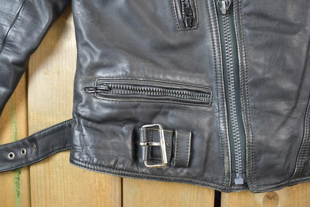 Vintage 1990s Motorcycle Leather Heavy Padded Biker Jacket Made In USA
