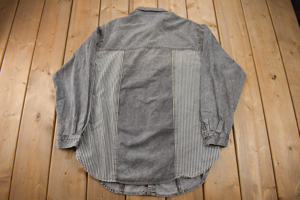 Vintage 1990s Grey Striped Button Up Shirt