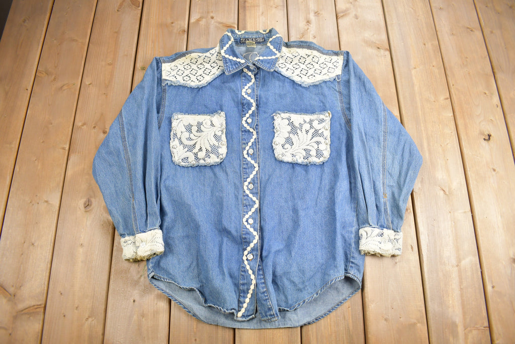 Vintage 1990s Zana-Di Lace Patchwork Denim Button Up Shirt