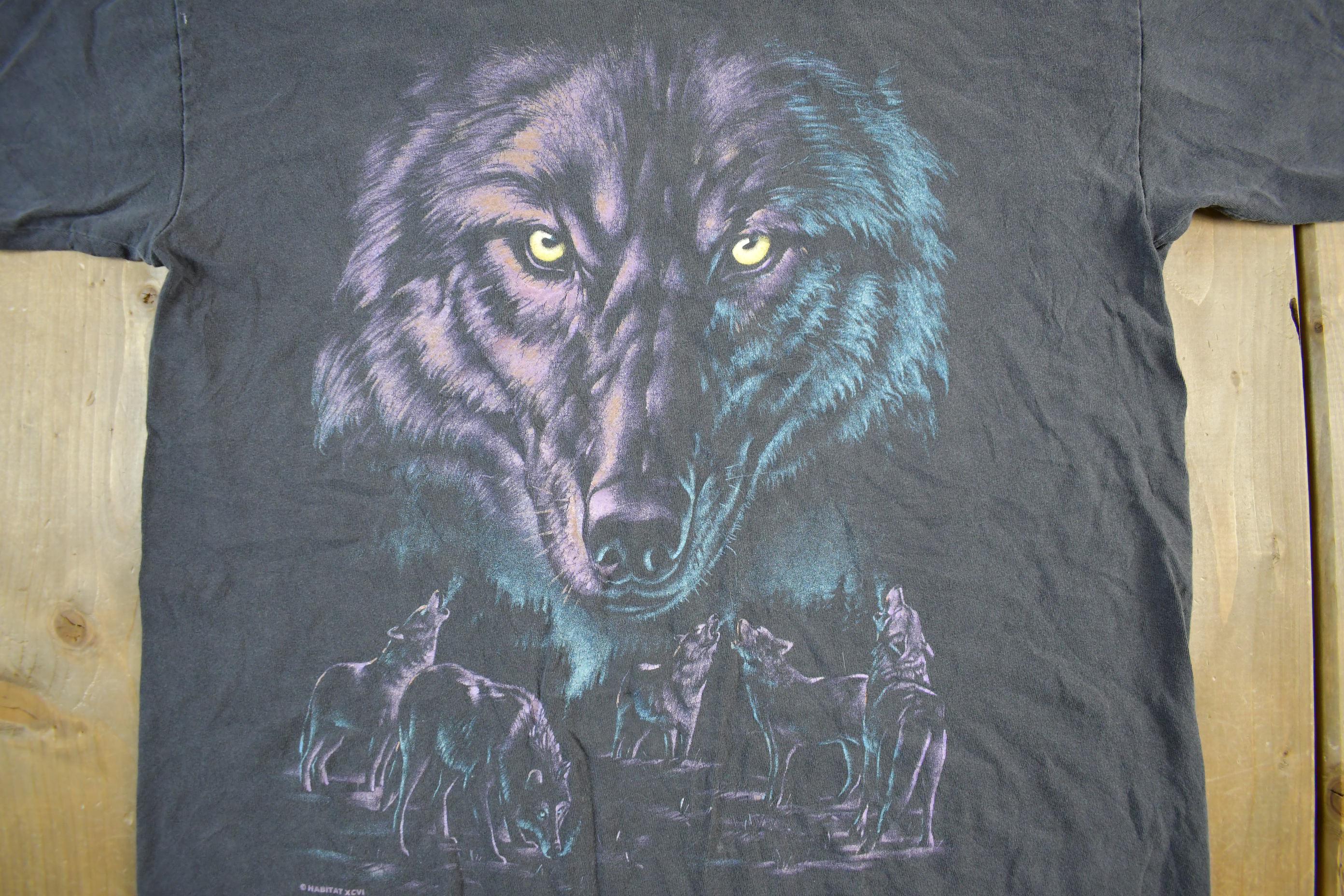 Vintage 1990s Wolf All Over Print Graphic T-Shirt Men's Large