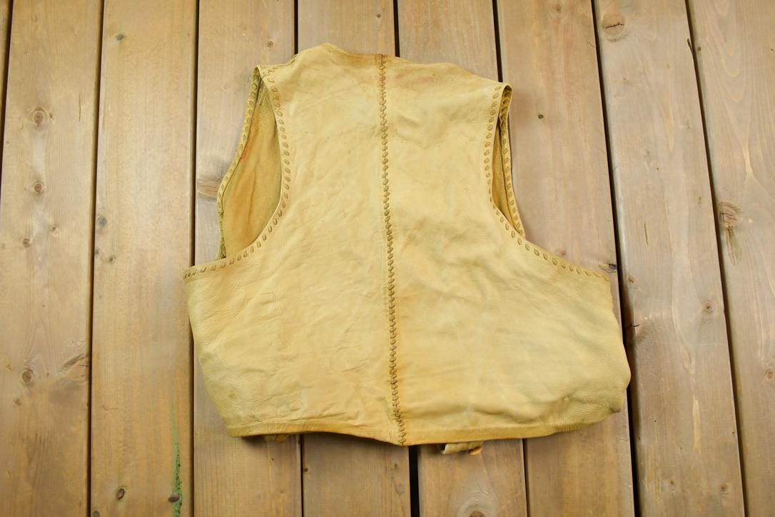 Vintage 1970s Tan Rawhide Leather Vest