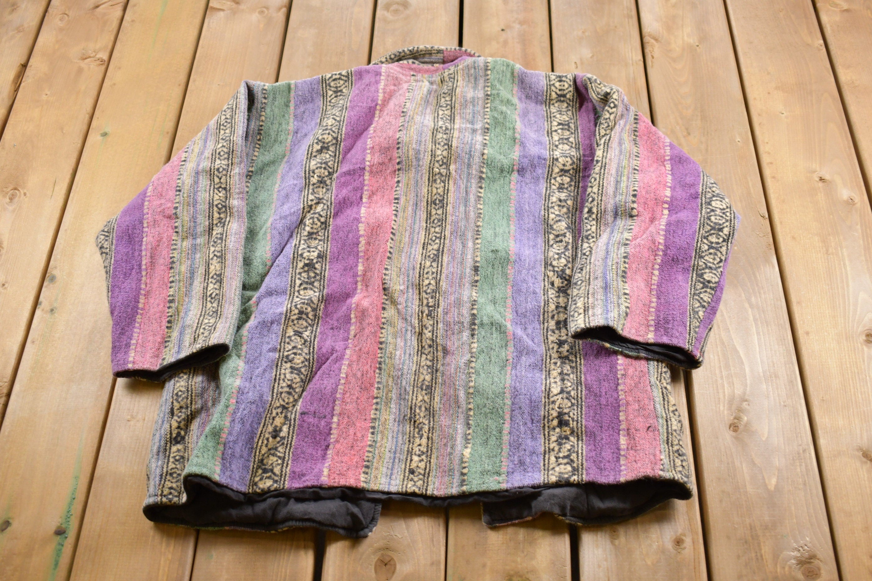 Vintage 1990s The Daily Planet Striped Hooded Sweater