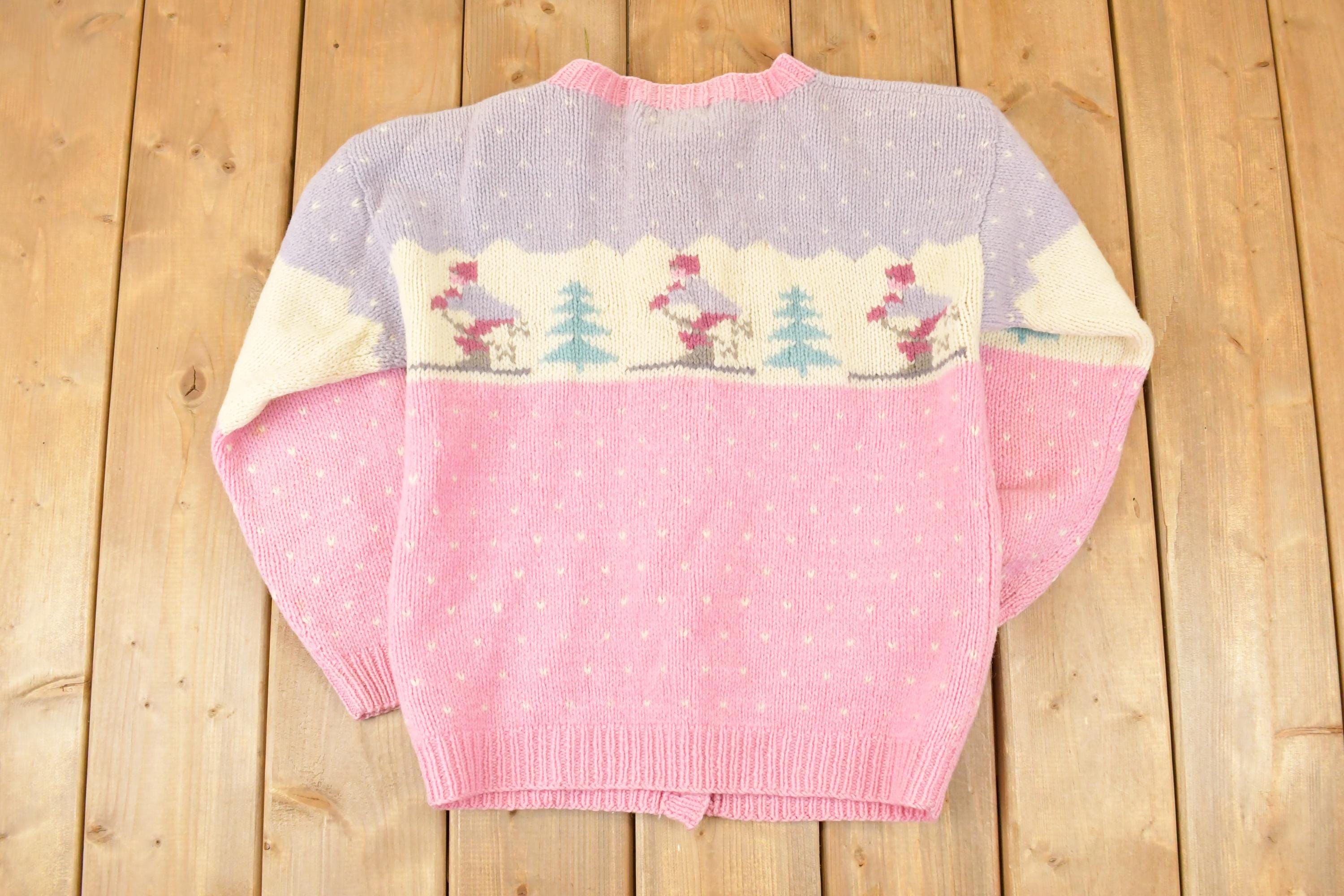 Vintage 1990s Eddie Bauer AOP Ski Wool Knit Cardigan Sweater Women's M