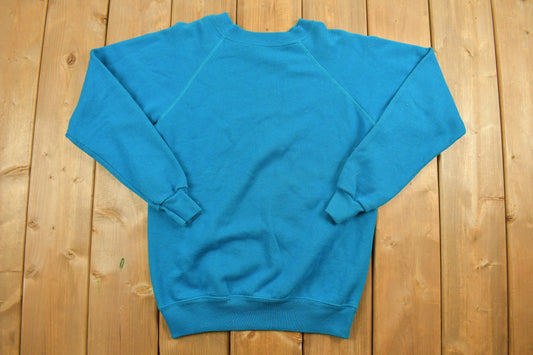 Vintage 1980s Hanes Her Way Raglan Crewneck Sweatshirt / 80s Crewneck / Vintage Blank / Essential / Made in USA / 90s Blank / Blue