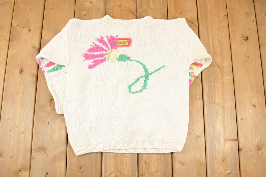 Vintage 1990s Susann D Abstract Hand Knit Crewneck Sweater Womens L