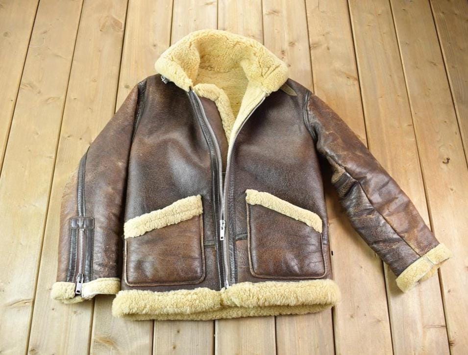 Vintage 1980s Douglas Authentic Shearling Bomber Aviation Jacket