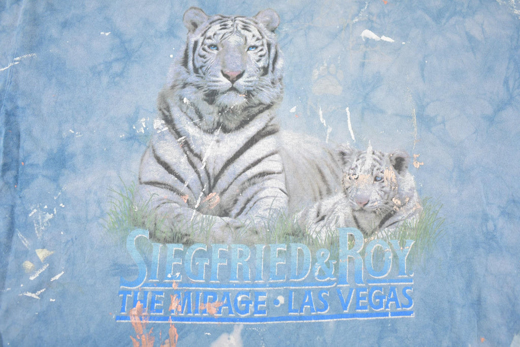 Vintage 1990s Siegfried & Roy White Tiger Paint Splattered Tie Dye Shirt