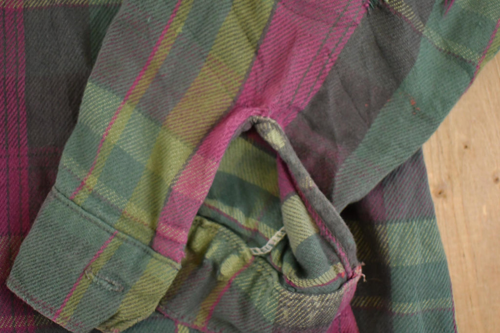 Vintage 1990s Five Brother Thrashed Plaid Button Up Shirt Men's L / 90's Rugged Polo