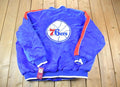 Vintage 1990s Deadstock NBA Hardwood Classics Philadelphia 76ers Satin Button Up Windbreaker Basketball Jacket