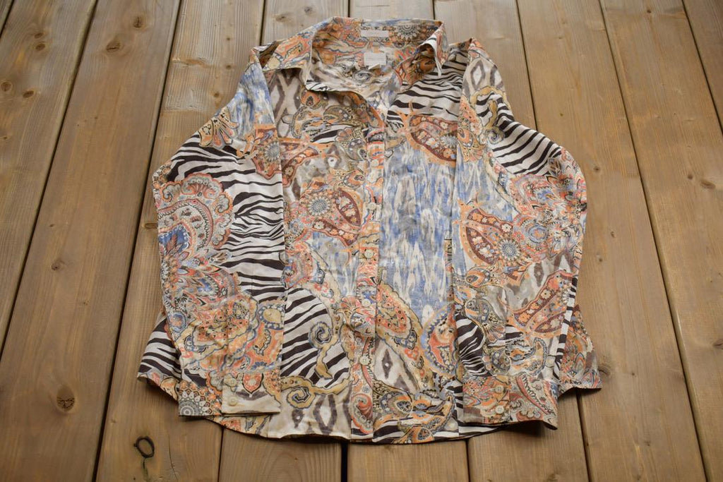 Vintage 2000s Chico's Mutli Patterned Formal Casual Long Sleeve Shirt