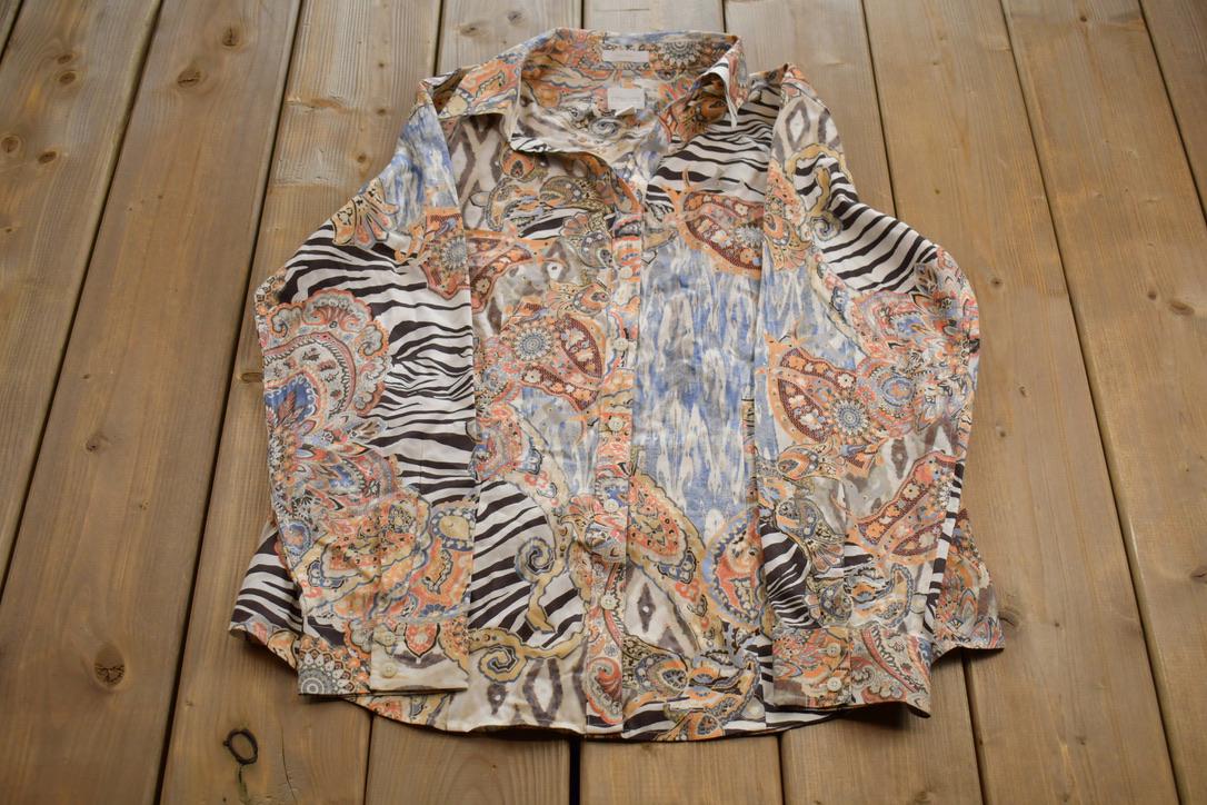 Vintage 2000s Chico's Mutli Patterned Formal Casual Long Sleeve Shirt