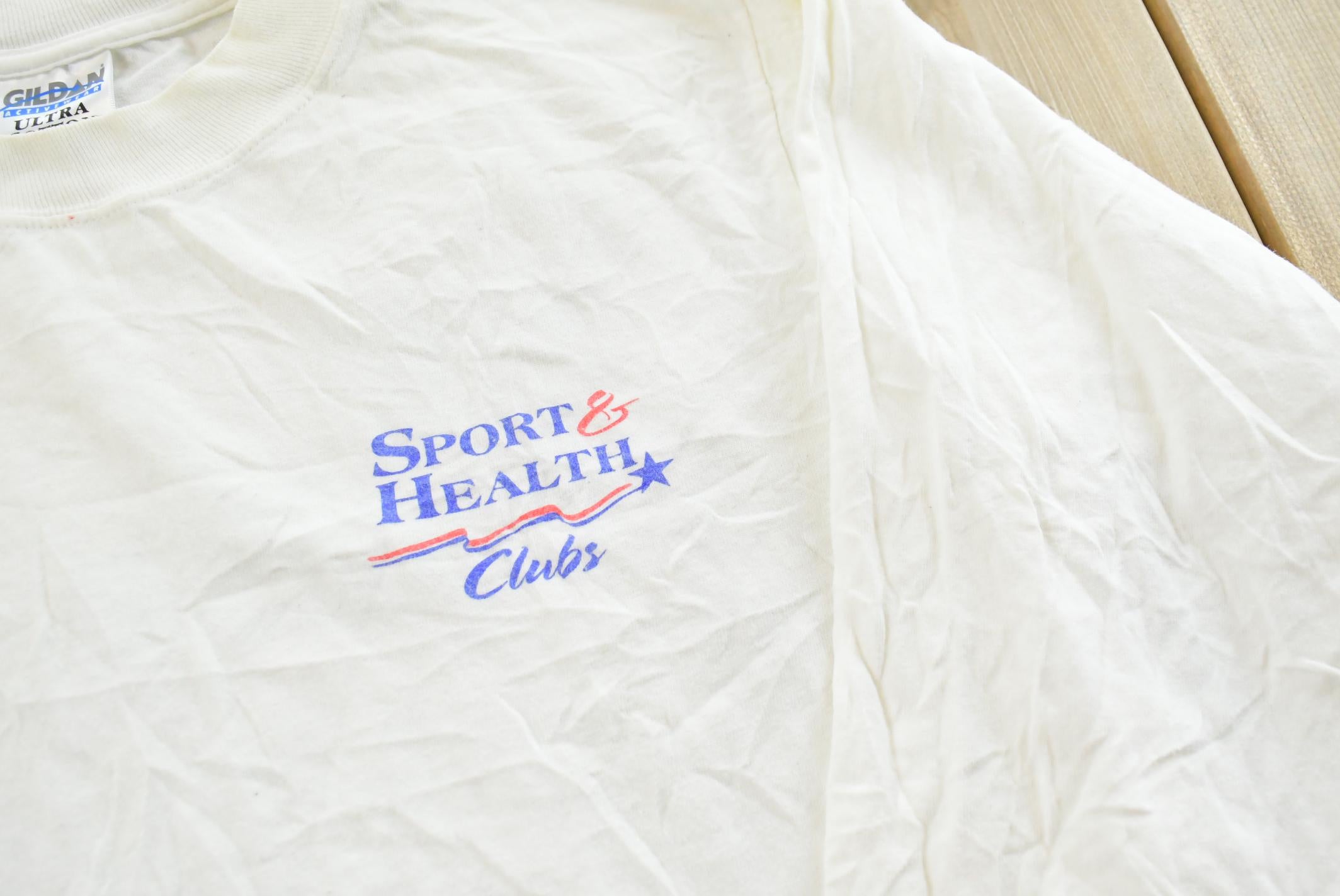 Vintage Y2K Sport & Health Clubs Long Sleeved T-Shirt Mens M / 00s Tee / Holidays / Streetwear / 2000s Ski Shirt / Exercise