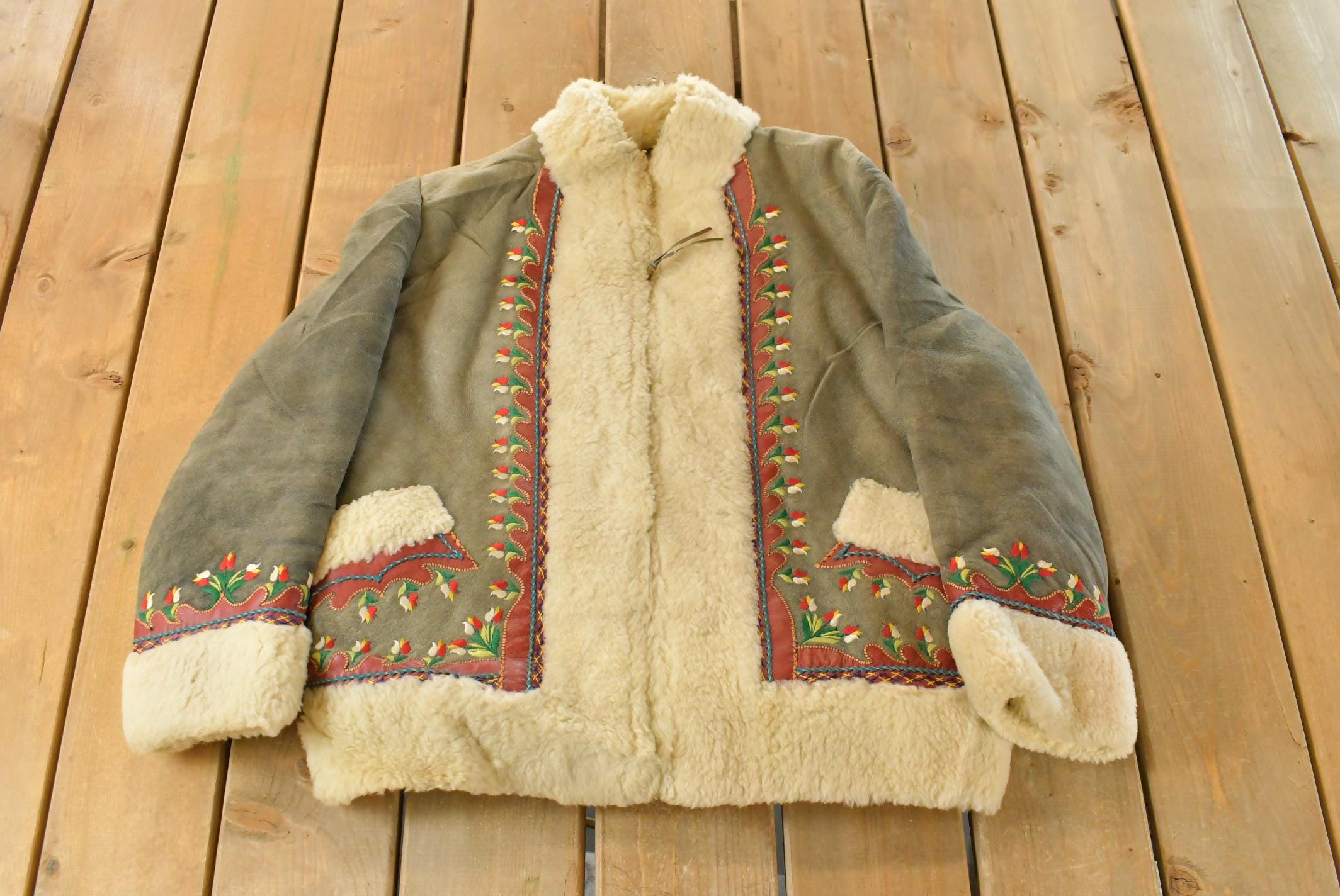 Vintage 1970s Afghan Polish Shearling Suede Fur Coat Women's Large