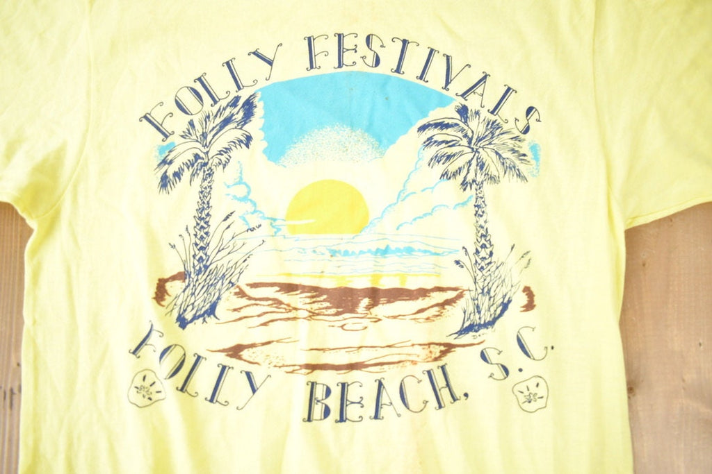 Vintage 1990s Folly Beach South Carolina Souvenir Travel T Shirt Made In USA