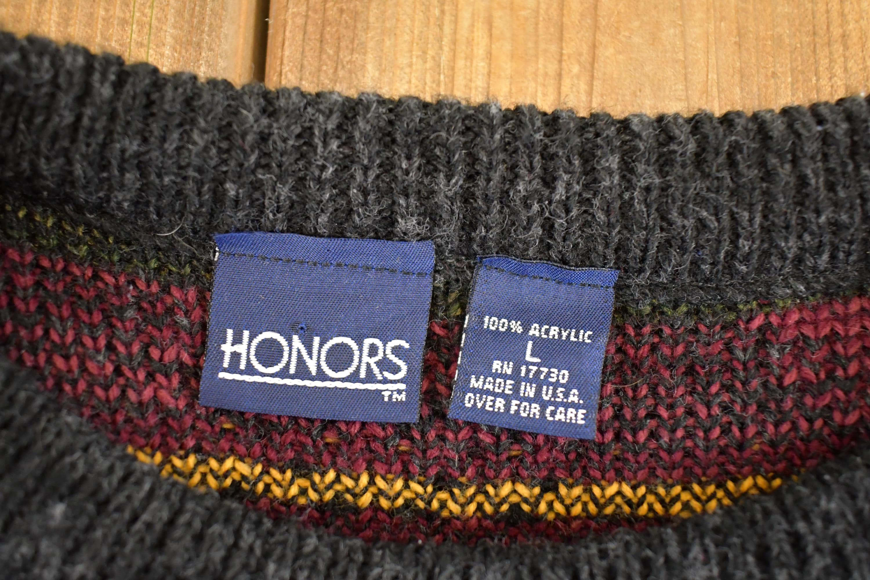 Vintage 1990s Honors Knit Crewneck Sweater Womens L  90's Abstract Pattern 3D Knitted Sweatshirt