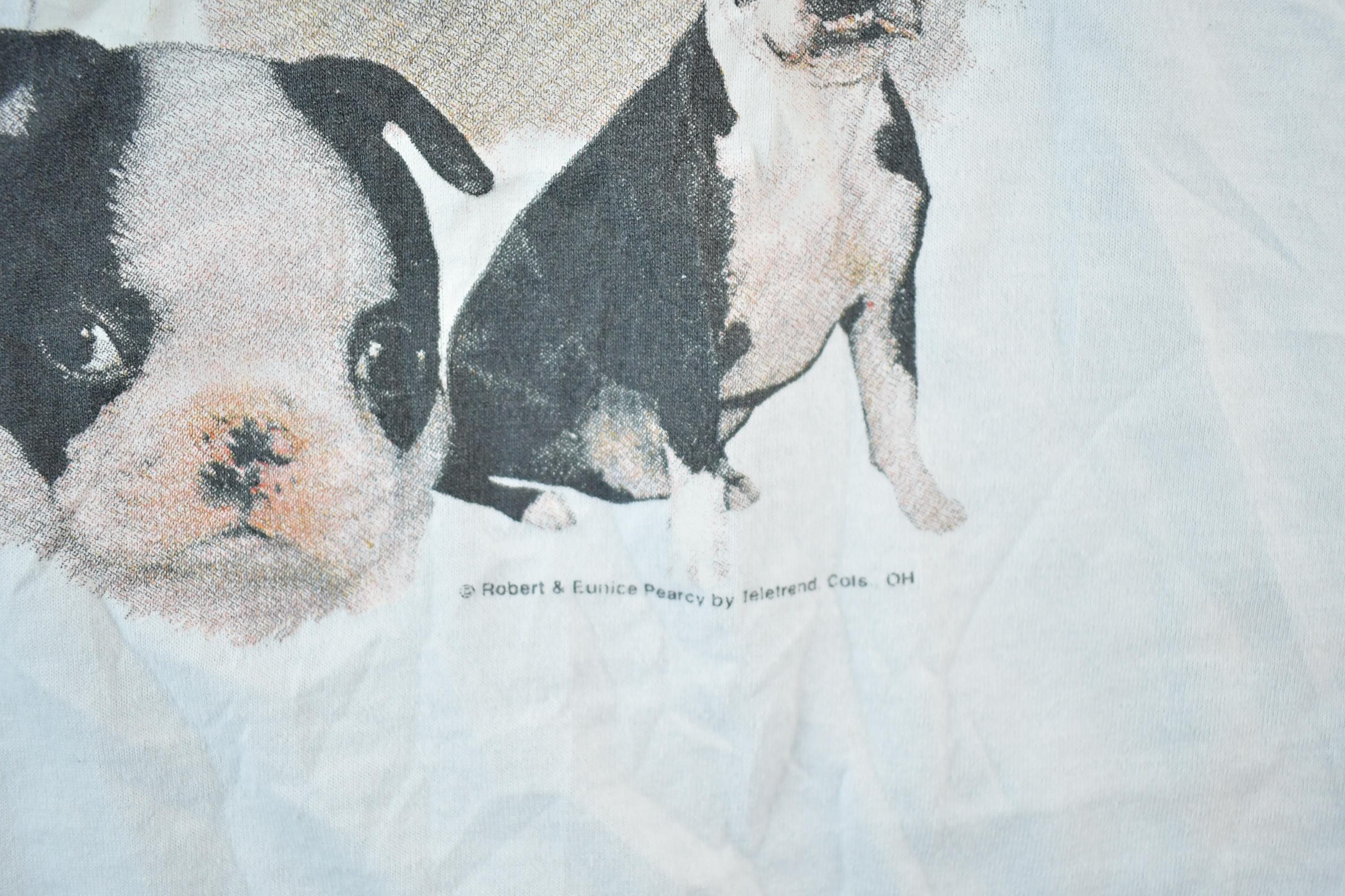 Vintage 90s Boston Terrier Puppy T-Shirt - Mens XL