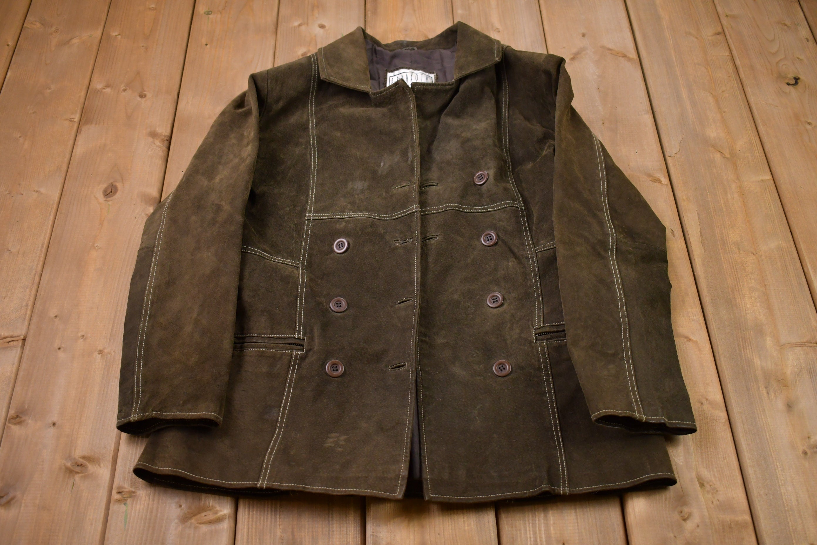 Vintage 1980s BB Dakota Suede Leather Double Breasted Jacket