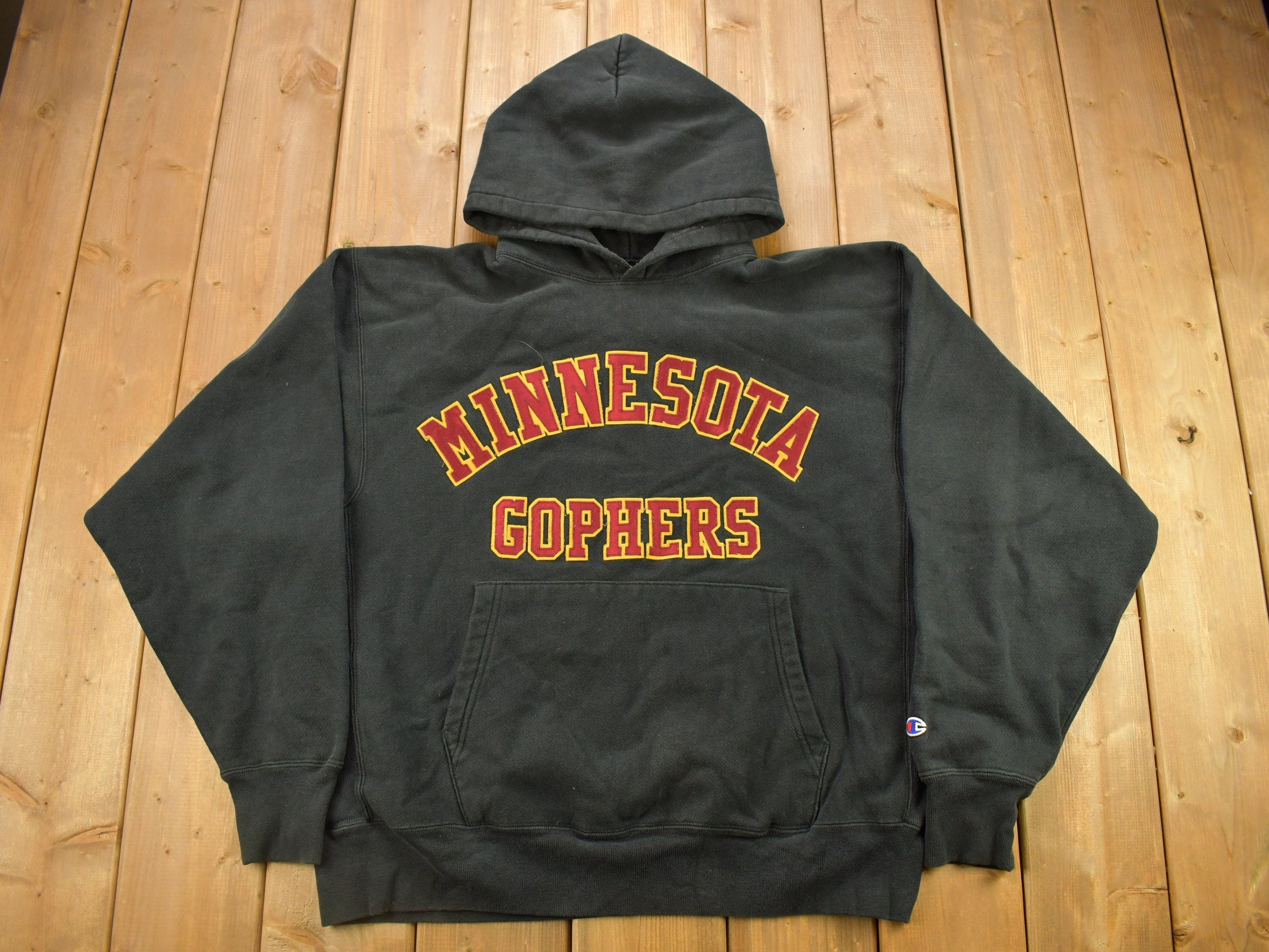 Vintage 1990s University Of Minnesota Gophers Collegiate Champion Reverse Weave Hoodie  Embroidered  NCAA Sweatshirt  Sportswear