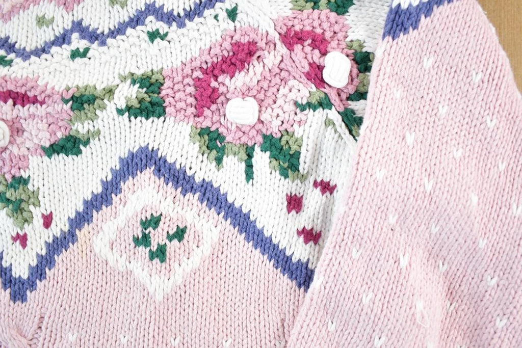 Vintage 1990s Willow Ridge Knitted By Hand Floral Pattern Crewneck Sweater Womens S