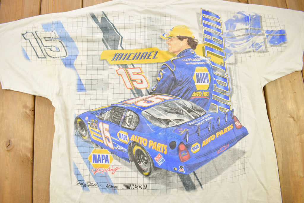 Vintage 1990s Michael Waltrip All Over Print Napa NASCAR Racing T-Shirt