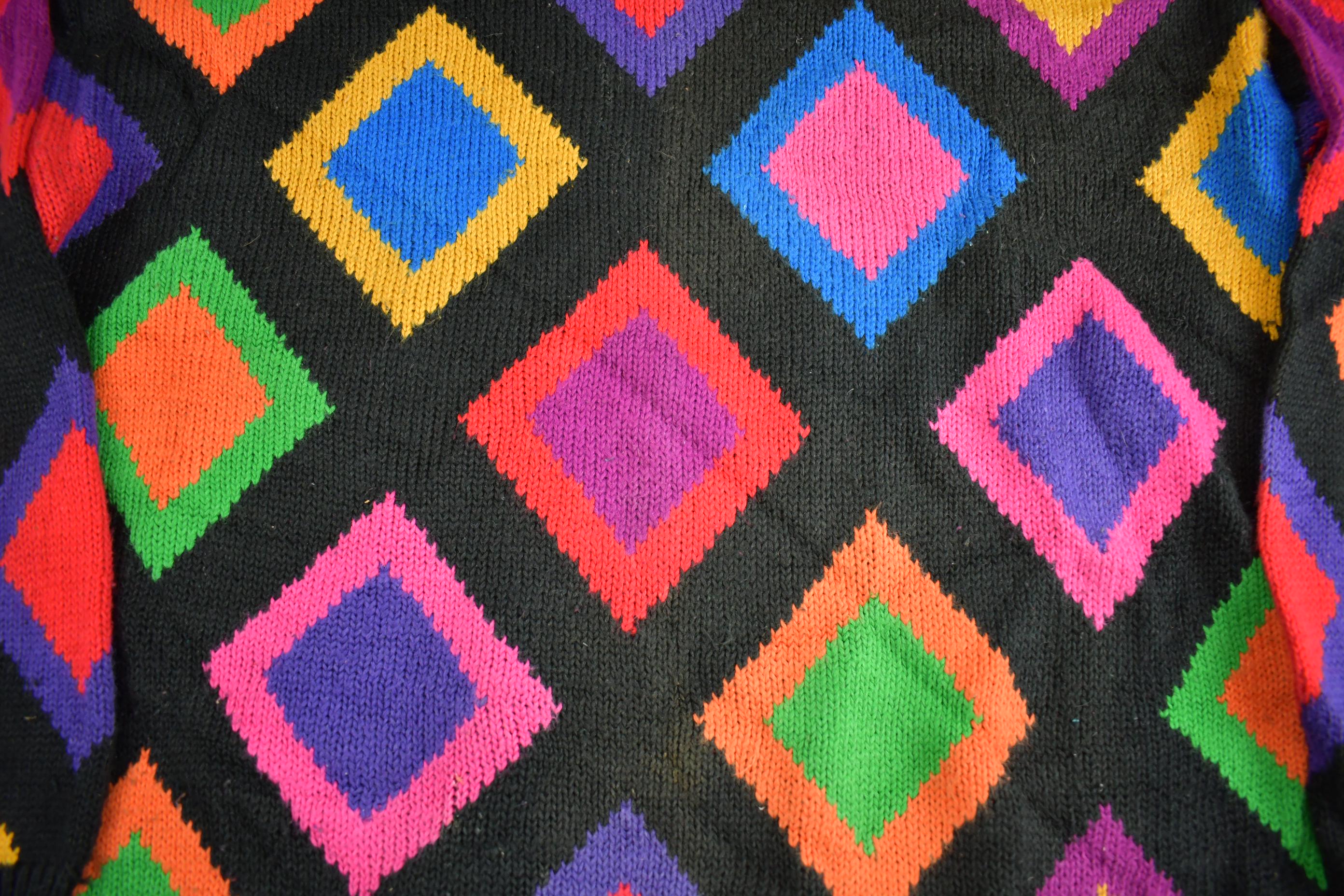Vintage 1980s Rafaella Colorful Abstract Pattern Knit Crewneck Sweater