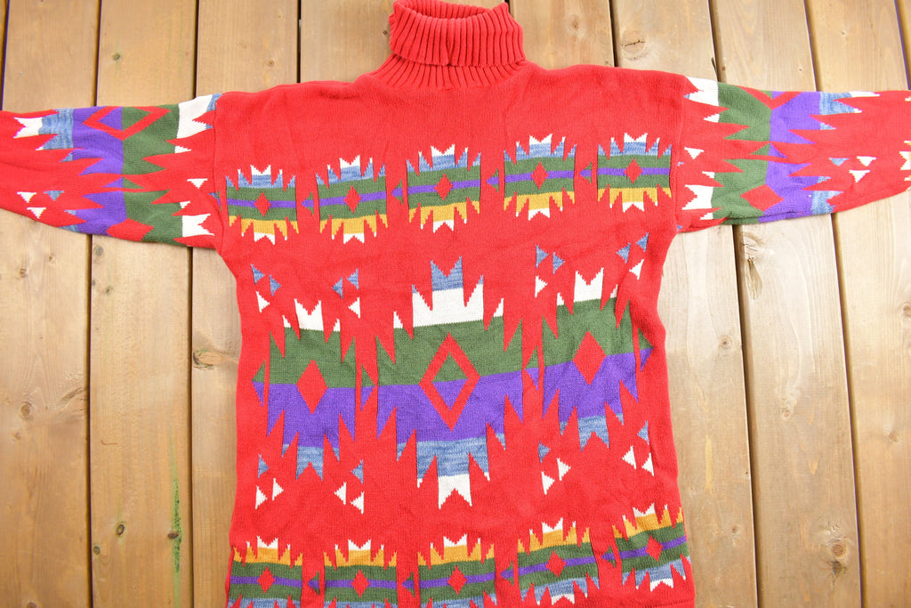 Vintage 1990s Aztec Pattern Knit Turtleneck Sweater