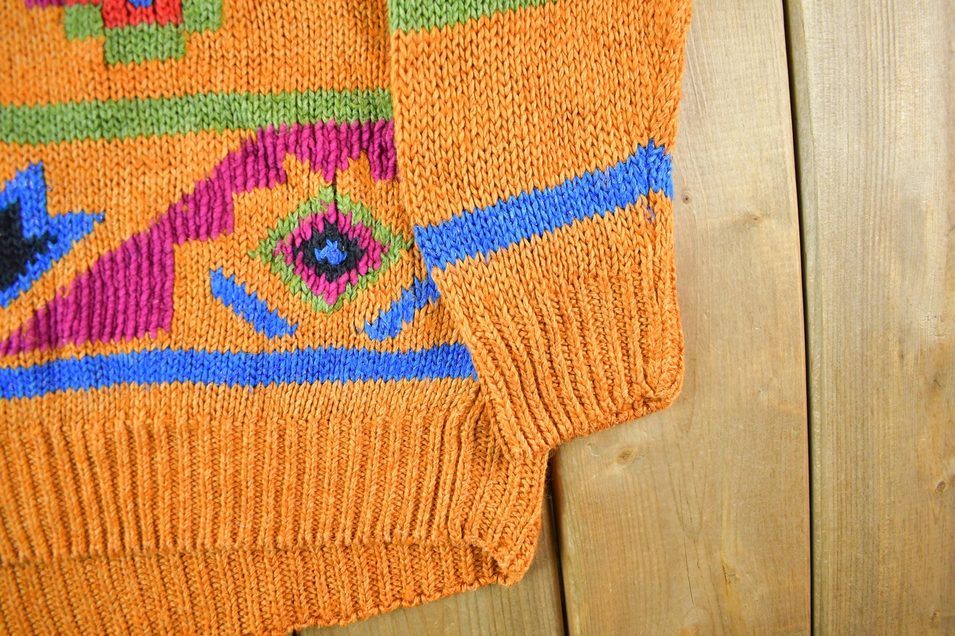 Vintage 1970s 1980s Abstract Floral Knit Sweater Women's S-M  Boho Hippie  Vintage 90s Crewneck  All Over Print  Colorful Sweatshirt