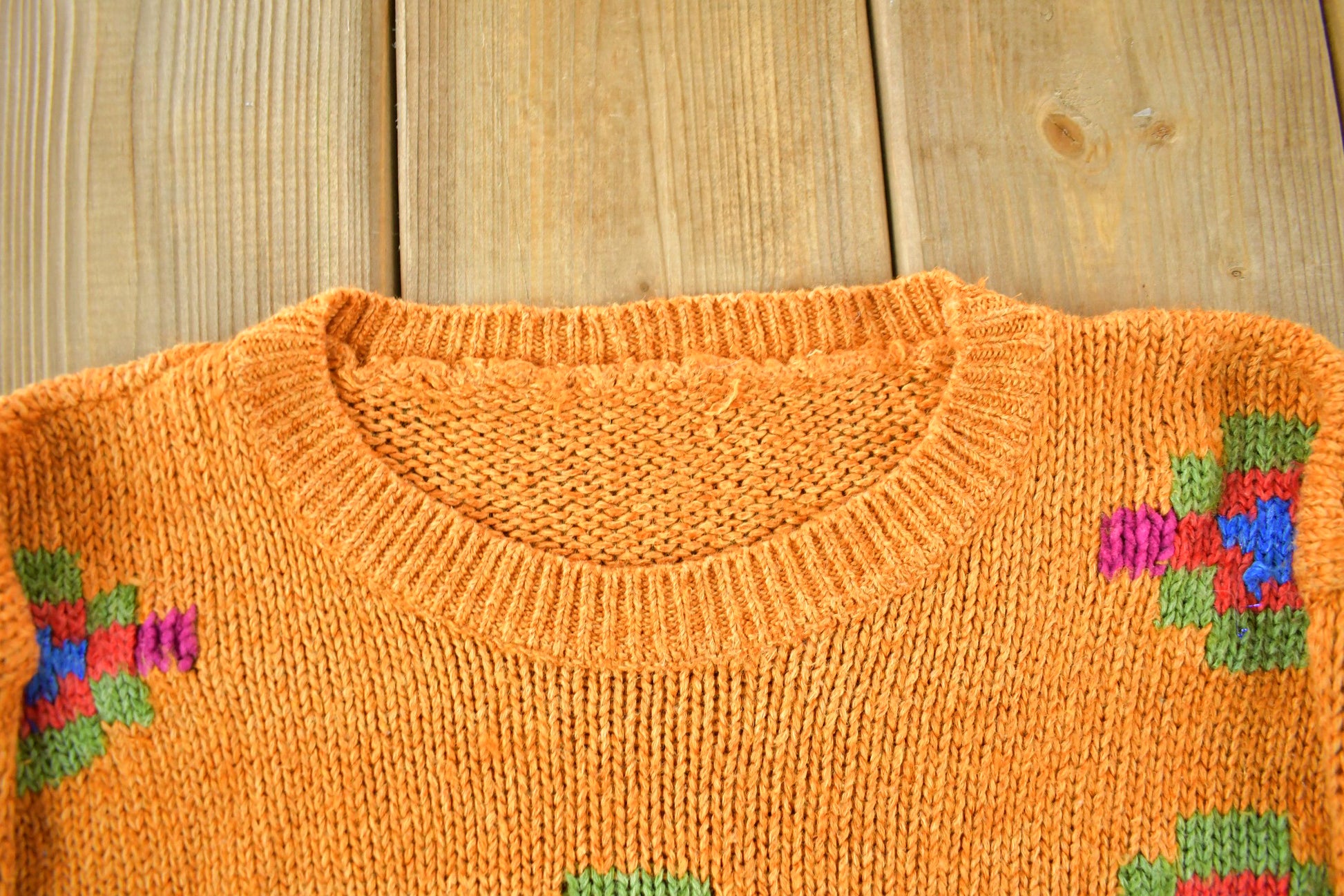 Vintage 1970s 1980s Abstract Floral Knit Sweater Women's S-M  Boho Hippie  Vintage 90s Crewneck  All Over Print  Colorful Sweatshirt