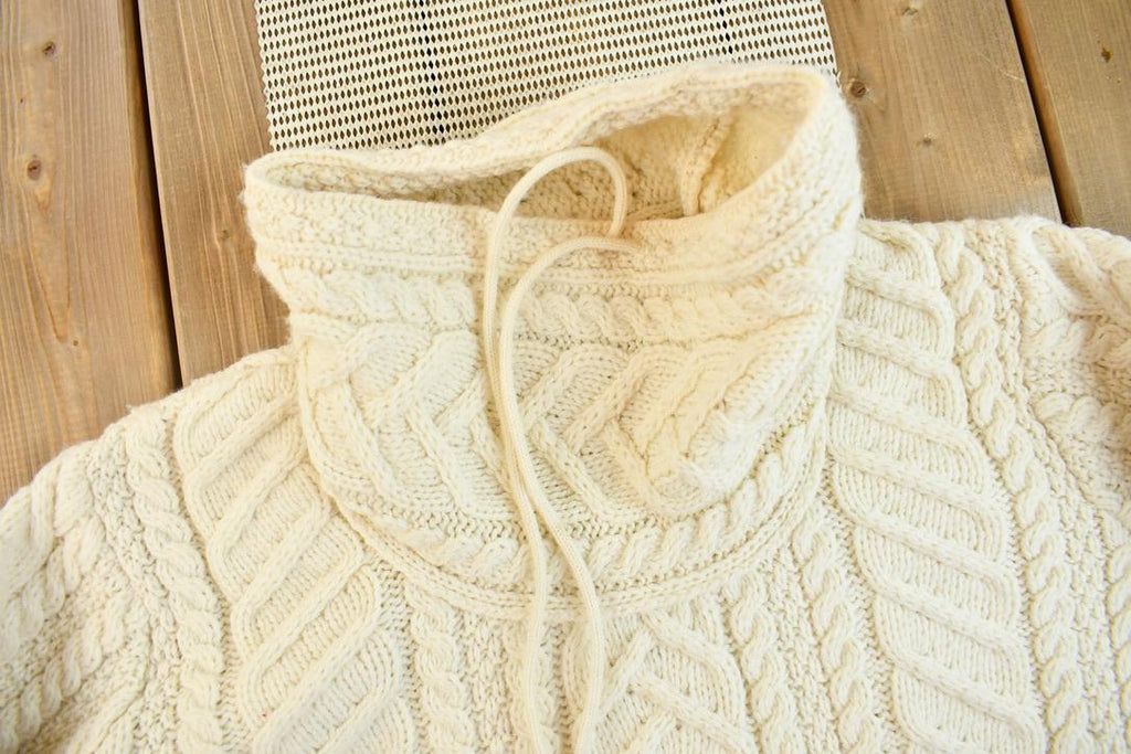 Vintage 1990s Aran Crafts 100% Merino Wool 3D Cable Knit Sweater /