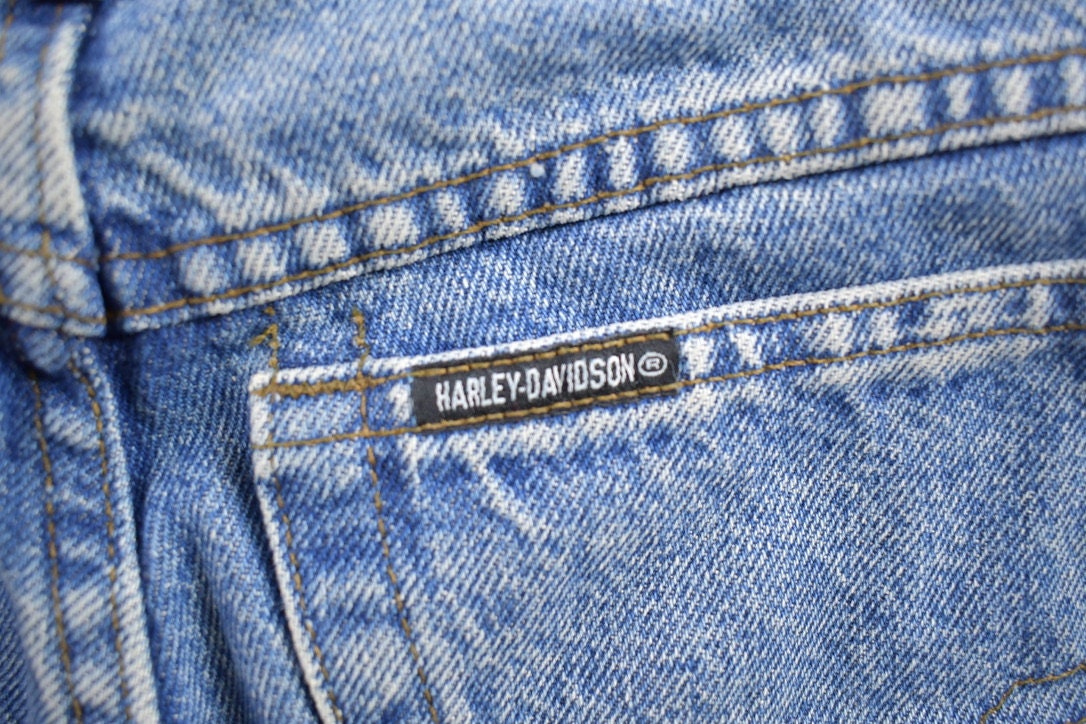 Vintage 1990s Harley Davidson Biker Blues Denim Jeans Size 31x32