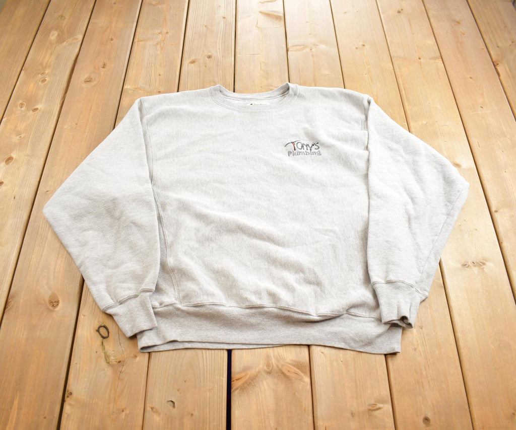 Vintage 1990s Champion Reverse Weave Tonys Plumbing Embroidered Heavy Weight Crewneck Sweatshirt Made In USA